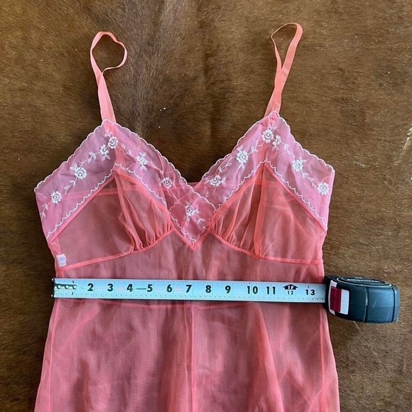 Vintage Y2K St Michael Sheer Coral Pink Lace Slip Dress - Picture 6 of 7